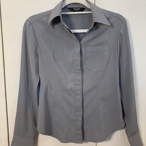 Express Fitted Stretch Shirt Women Small Gray